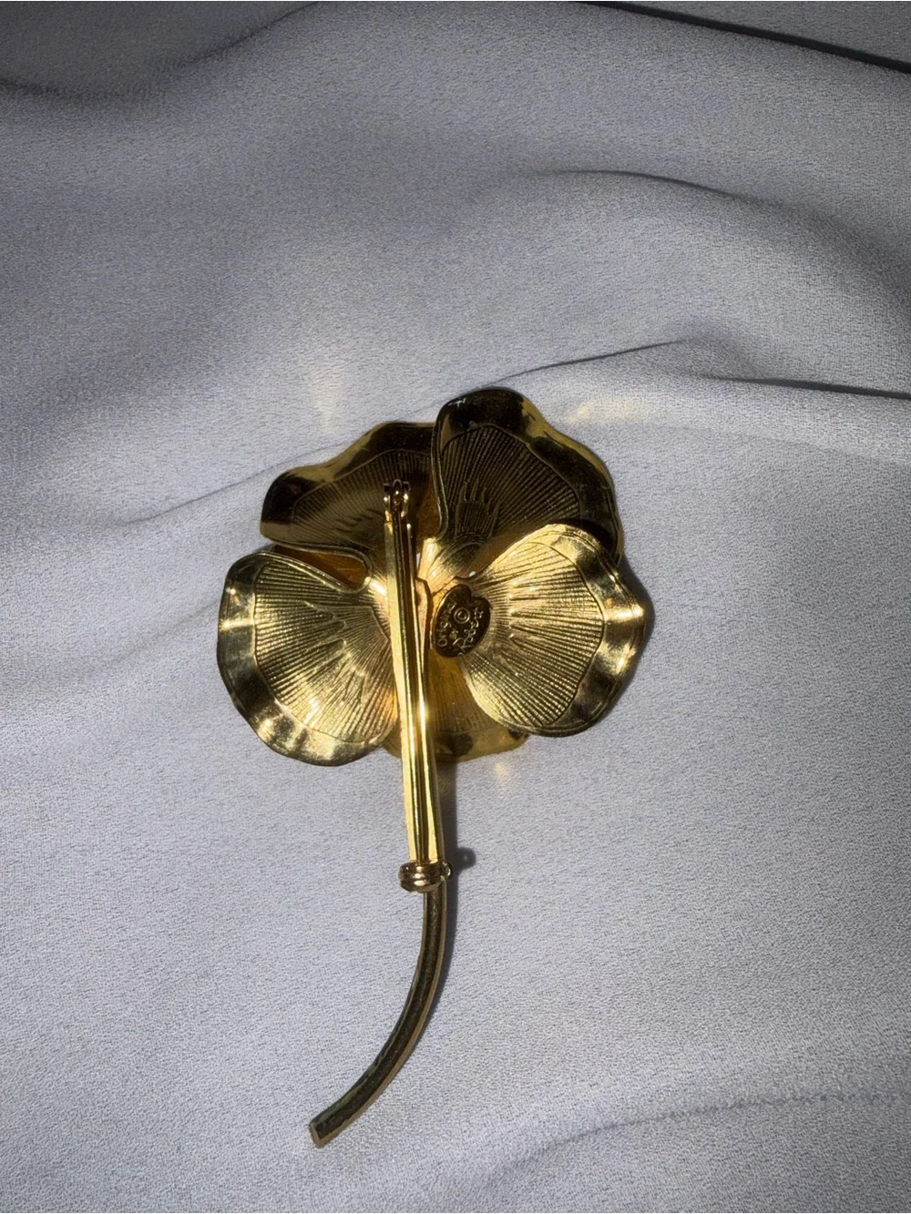 Original by Robert Enamel Flower Brooch White Black Green Stem Vintage Signed